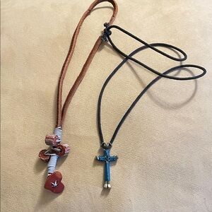 Brown and Black Leather Necklaces with Charms